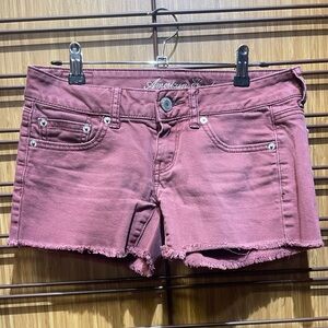 American Eagle Outfitters Pink Jean Shorts Distressed Frayed Hem
